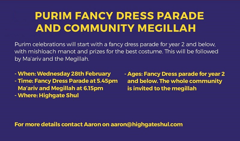 Purim Fancy Dress and Megillah Reading Details